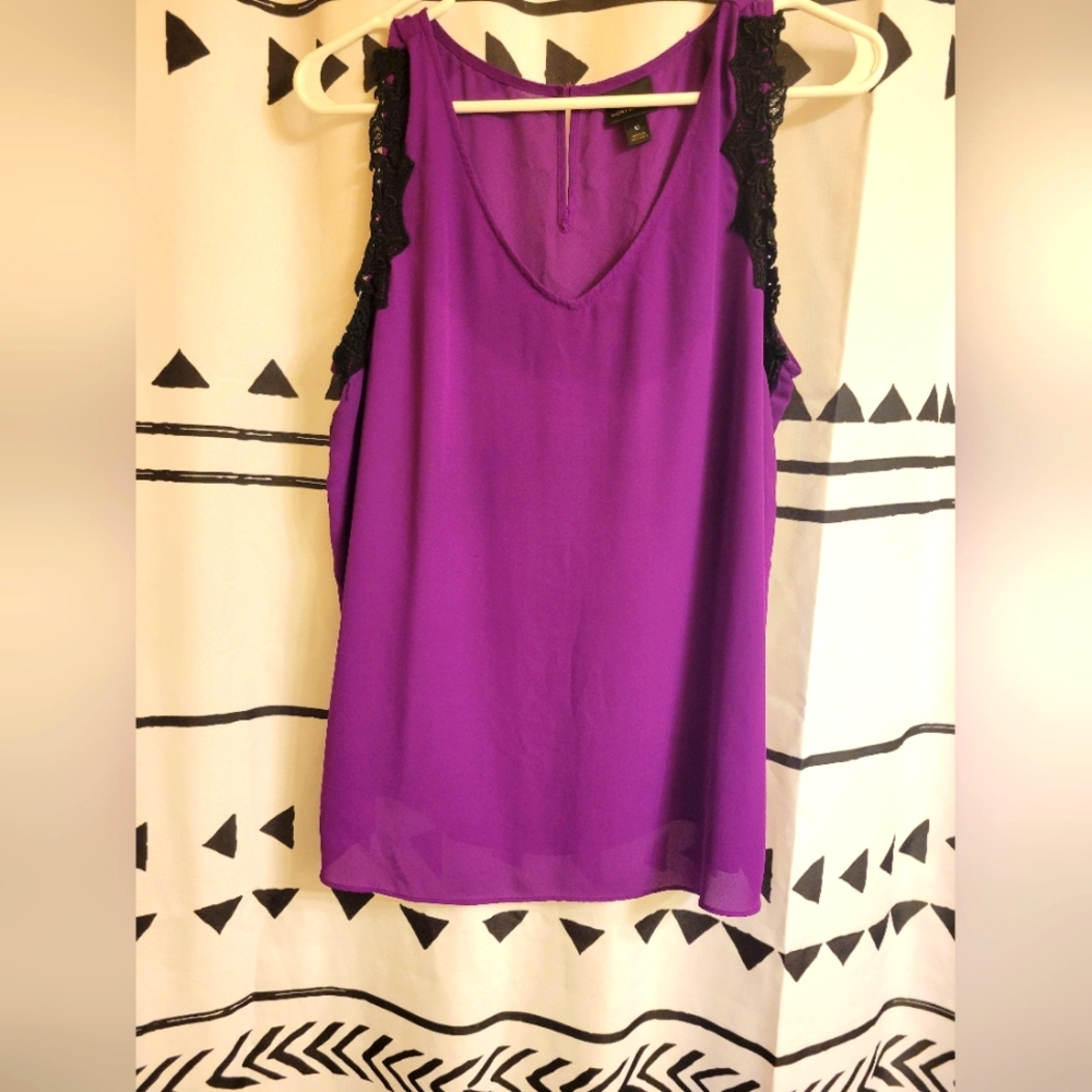 Worthington Purple Tank with Lace Detail
